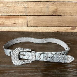 Genuine leather Silver jeweled belt with rhinestone belt S/M